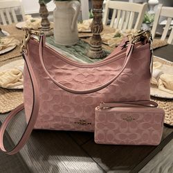 Coach Laurel Pink Denim Handbag and Wristlet