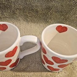 Matching Pair of Heart Designed JUMBO 16 oz Ceramic Coffee Mugs by Maxcera