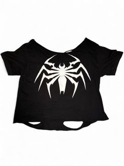 Marvel Spider-Man 2 Venom Chest Spider Emblem Custom Distressed Backing - Size Large T-Shirt women’s Superhero