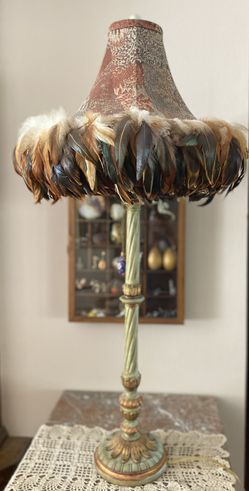 Feathered Fringe Burlesque Lamp with Cloisonné Pull