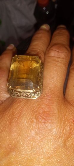 SOLID 18 KARAT GOLD CITRINE WOMEN'S COCKTAIL RING ANTIQUE