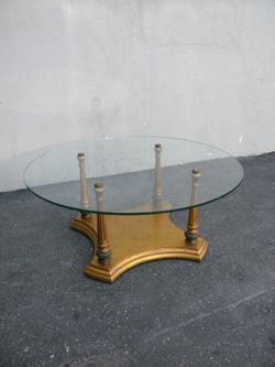 Mid Century Modern Round Vintage Glass Top Coffee Table 3561
