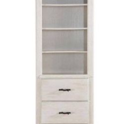 Bookcase 78 in. Weathered White/Washed Gray Wood 4-shelf Standard Bookcase with Drawers  