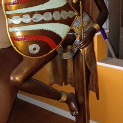 Large Bronze Lady African Warrior Statue