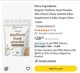 [PRICE DROP] Micro Ingredients Organic Psyllium Husk Powder 2 lb – New & Factory Sealed