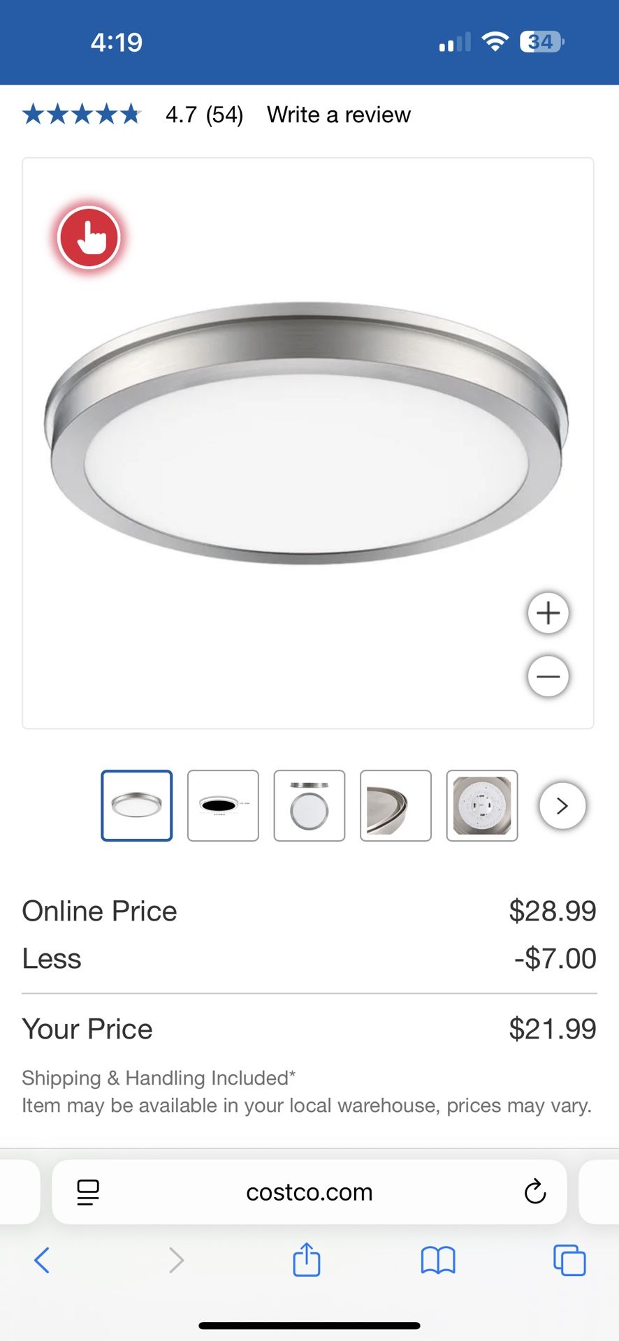 Energetic 14” Slim LED Flush Mount Light Fixture - $20