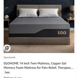 EGOHOME 14 Inch Twin Mattress, Copper Gel Memory Foam Mattress for Pain Relief, Therapeutic Mattress in a Box, CertiPUR-US Certified, Fiberglass Free 