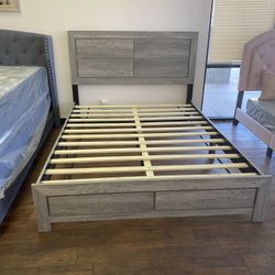 Gray Full Size BedFrame Platform 
