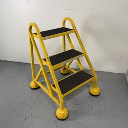 Rolling 3 Step Ladder Weight-Locking Casters Commercial Strength