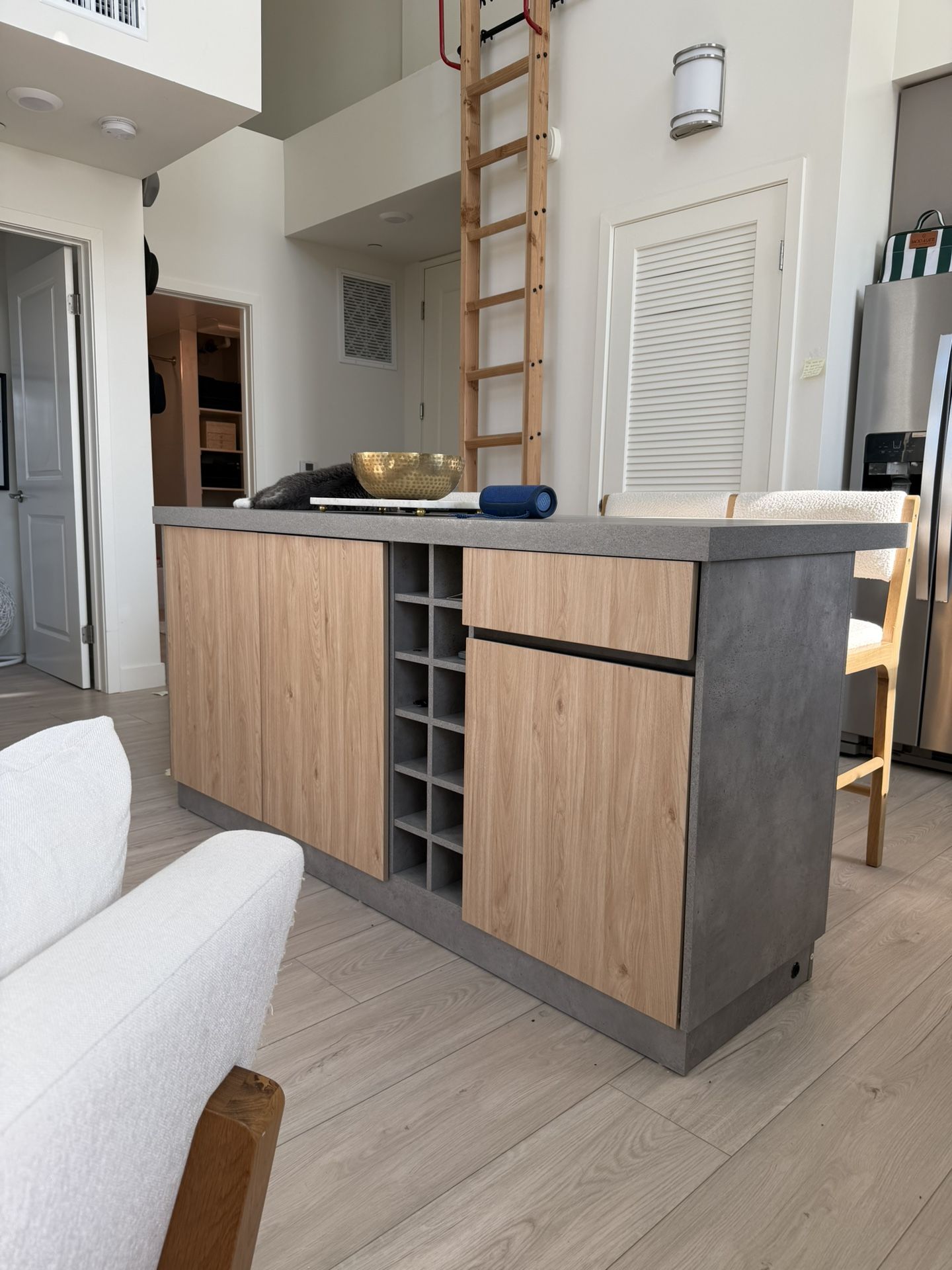 Kitchen Island with Storage and Seating Space,Island Table with Wine Rack (Without Bar Stools)