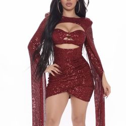Fashion Nova ,Sequin Mini Dress, Burgundy ,Size L