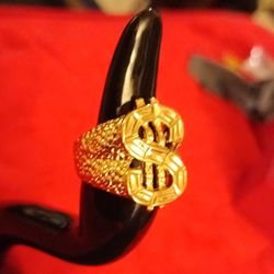 18K Gold Plated $ Dollar Sign Ring Sz10