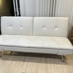 Futon Seat Couch White Leather Big Bed Open And Close 