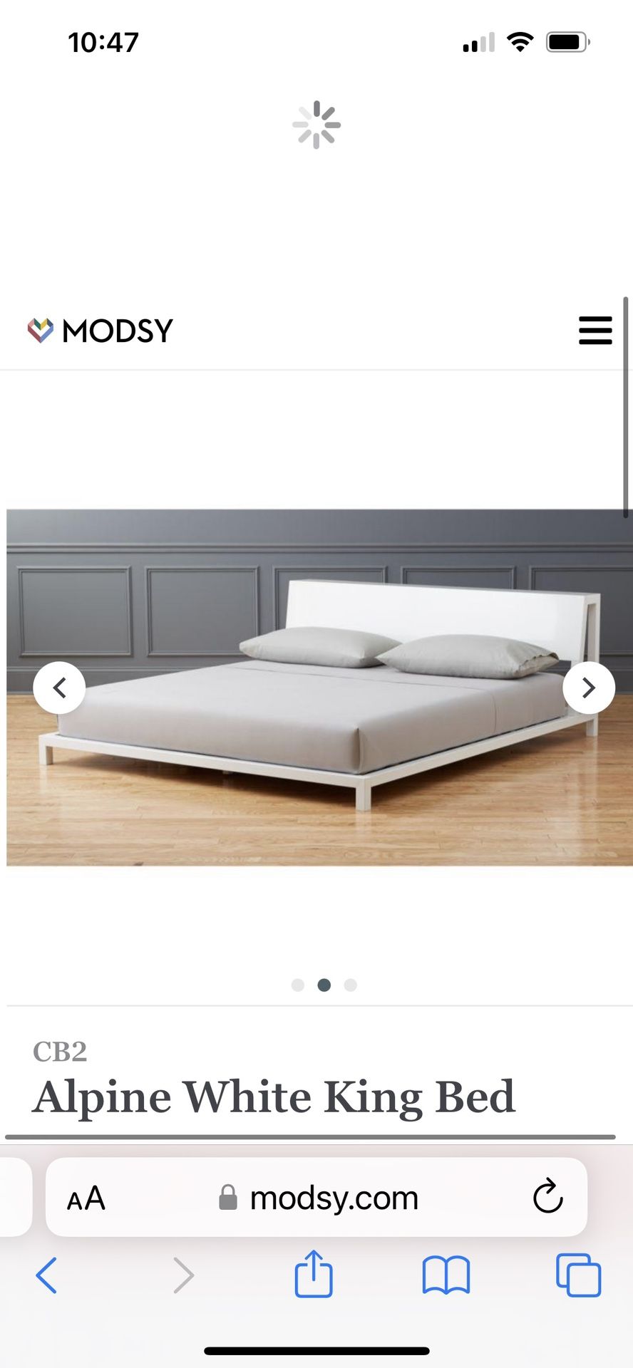 King Size Bed Frame- Alpine CB2 white (bed frame only,mattress NOT included)