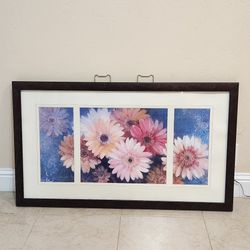 Huge Wall Art Flowers Painting With Frame  L43"× W25".