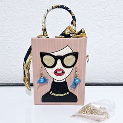 Pink bag lady women novelty face box clutch crossbody bag purse handbag gift
