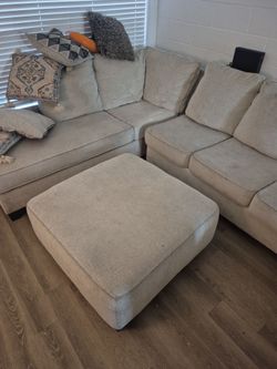 Beige Large Fabric Sectional Sofa with Ottoman