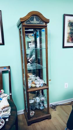 Tall Wood and Glass Curio Display Cabinet