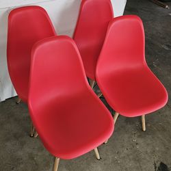Red Mid Century Modern DSW Chairs – Set of 4