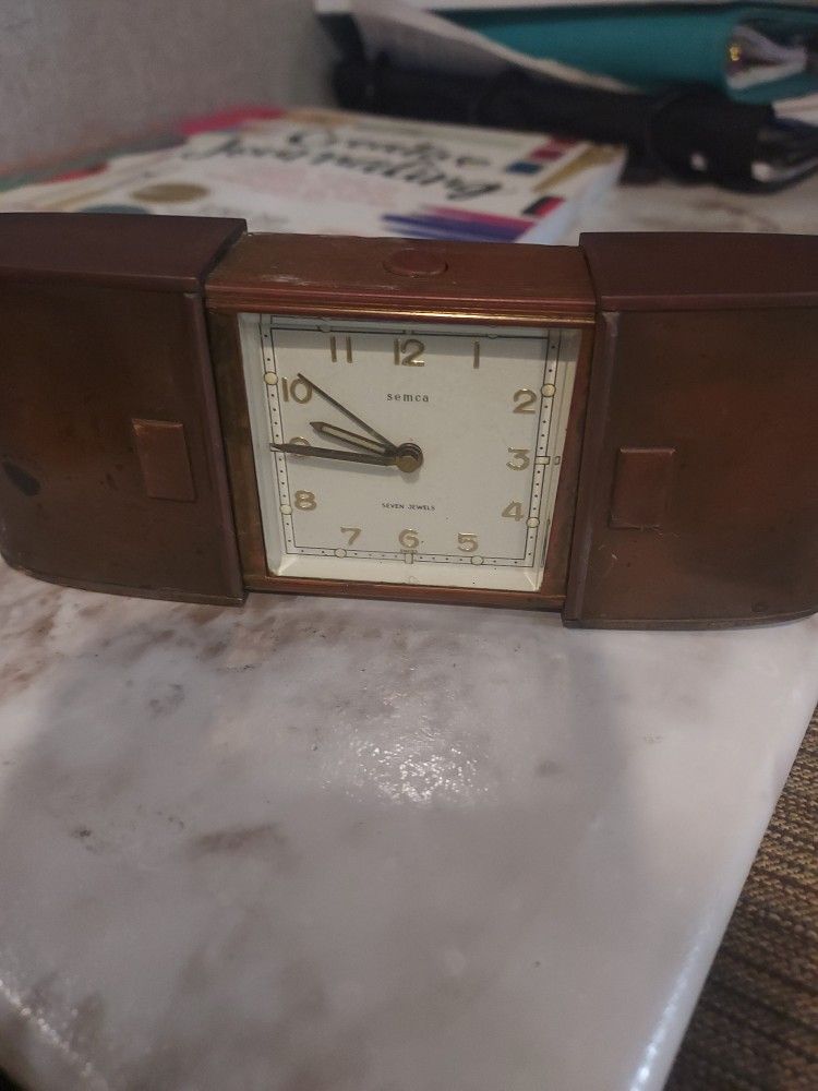 Ventage Semca Swiss Travel alarm clock With sliding brass case