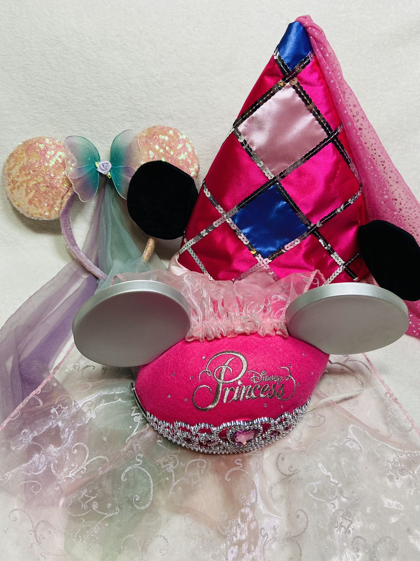 Disney Parks Adult Princess Minnie Ears Pointed Hat + Disney Parks Sequined Ears