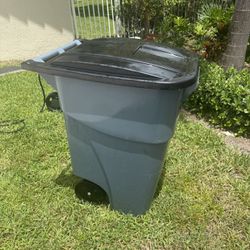 Rubbermaid Rollout Plastic Trash Can With Lid
