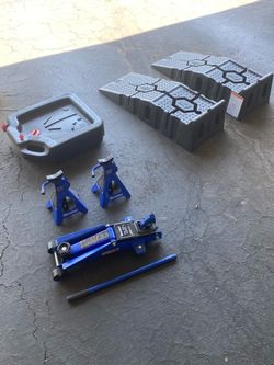 “Automotive Service Kit – Floor Jack, Jack Stands, Ramps & Oil Drain Pan – $150 OBO”