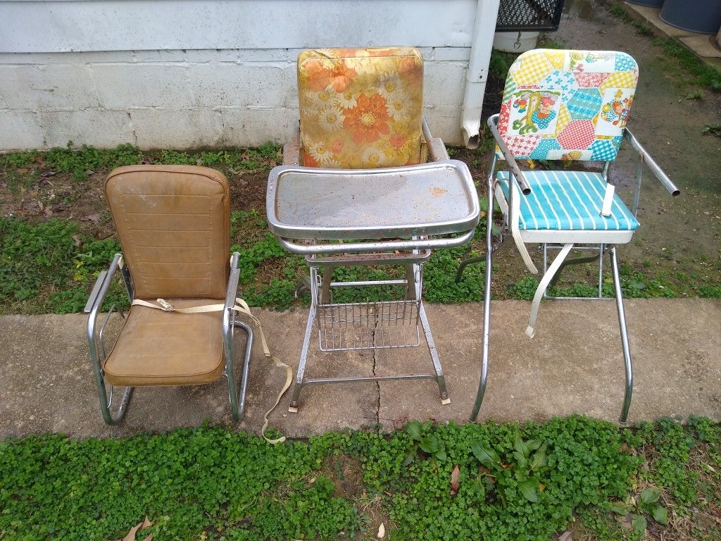 3 Vintage Antique Children's High Chair Make Me An Offer