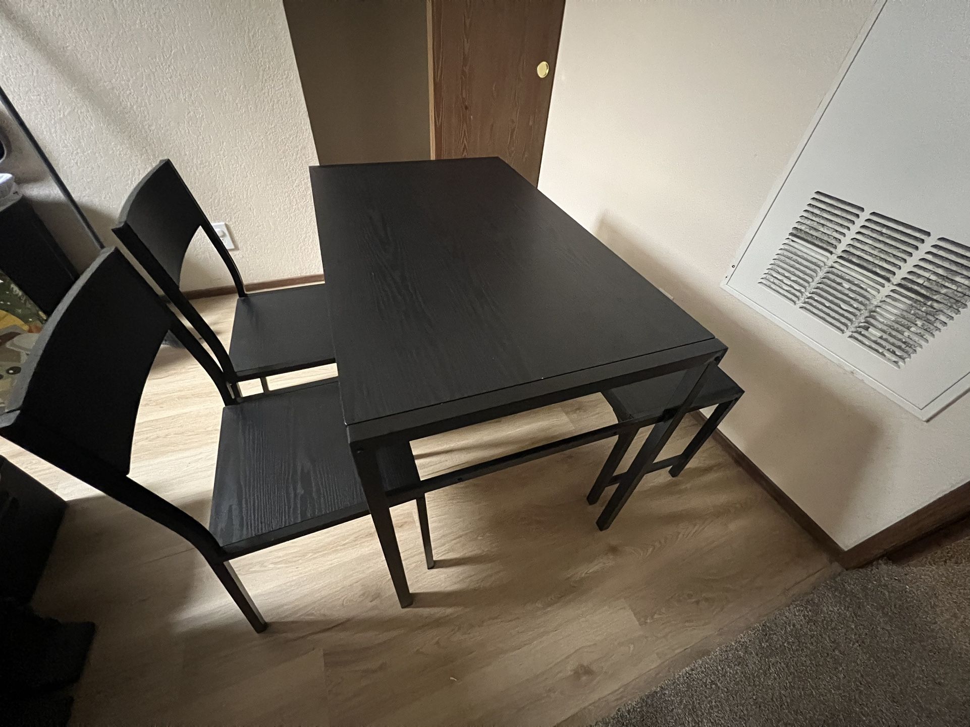 Black Small Table With 2 Chairs And Bench 