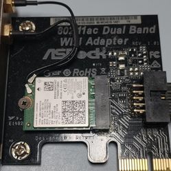 AS Rock 802.11ac dual-band WiFi adapter for desktop computers, w/ removable m.2 Intel WiFi card.