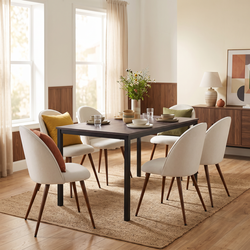 Homy Casa BRANDT+HAVEN 7PC Dining Set 55” Walnut Table with 6 Beige Upholstered Chairs Open Box