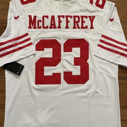49ers Jersey White Red Super Bowl Patch CMC McCaffrey 23