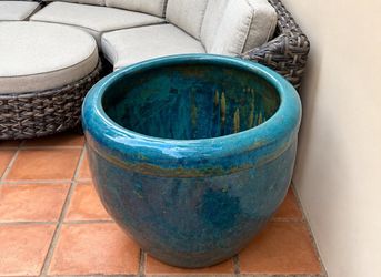 Extra Large Glazed Ceramic Planter – Teal Blue – 28” x 26”