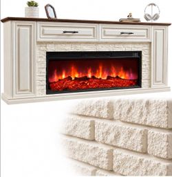 70" Fireplace TV Stand with Cabinet Drawers, Electric Fireplace with Mantel