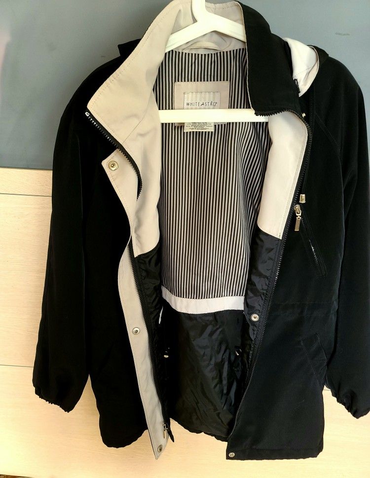 Women Black Coat Jacket With Detachable Hood Size M(8-10)