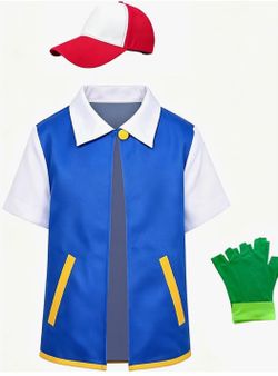 Ash Ketchum Vest , Hat & Gloves Pokémon Men's Runs Like A Medium