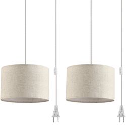 2 Pack Plug in Pendant Light, Hanging Light with 15Ft Clear Cord