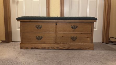 Vintage Cedar Storage Chest with Upholstered Seat