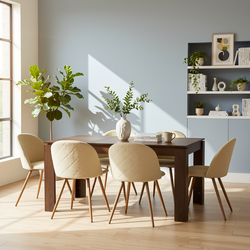 Homy Casa Musk 7PC Dining Set 47.2" Brown Table with 6 Puz Beige Chairs Open Box