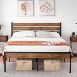 New* Queen Size Bed Frame No Box Spring Needed In The Box Seal.....