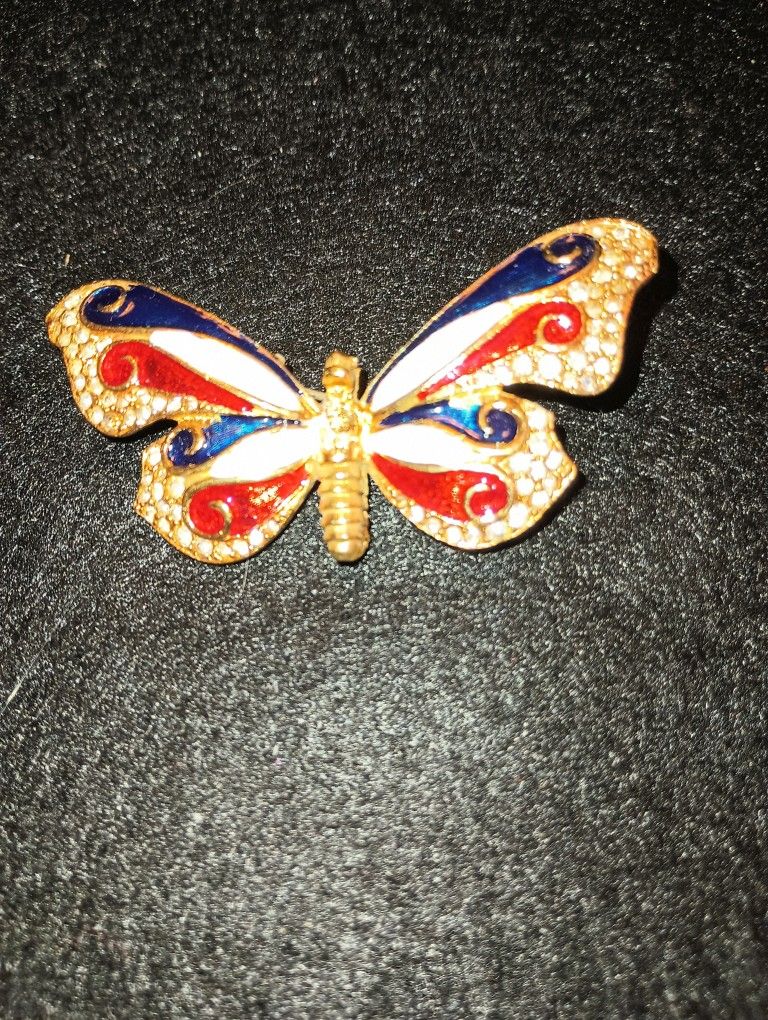 Red White And Blue Butterfly Brooch