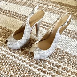 Giuseppe Zanotti Beige Python Leather Platform Peep Toe Slingback Heel size 36 1/2 