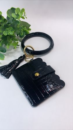 High Quality PU Leather Wristlet Keychain Wallet/Card Holder Big Circle, Black