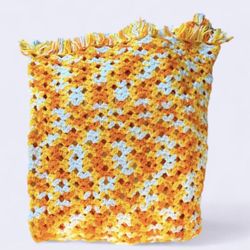 Vintage Handmade Yellow Crochet Blanket Granny Throw Blanket