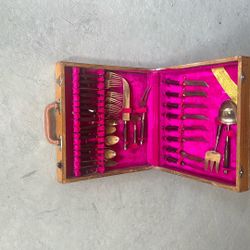 Vintage Barry’s Gems Gold-Tone Flatware Set – Wooden Case