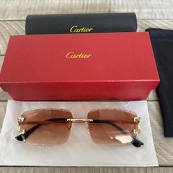 Cartier Diamond Cut C Frame Brown Sunglasses 