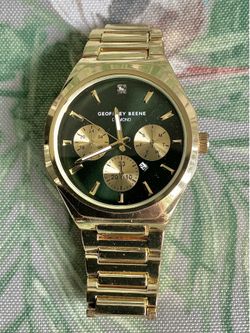 Geoffrey Beene Men's Genuine Diamond Gold Tone Green Dial Quartz Wristwatch