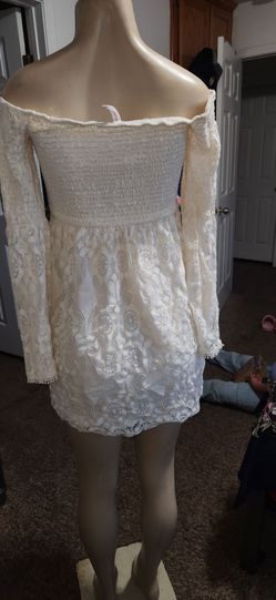 White Lace Off-Shoulder Mini Dress