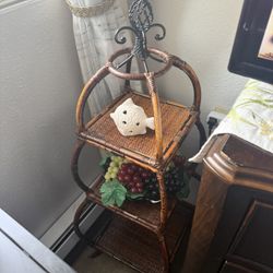 Rattan & Bamboo Shelving Vintage Metal Top 