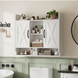 Large farmhouse over the toilet cabinet